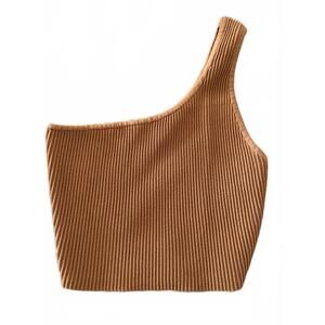 Babaton One-Shoulder Ribbed Crop Top, Size 2XS